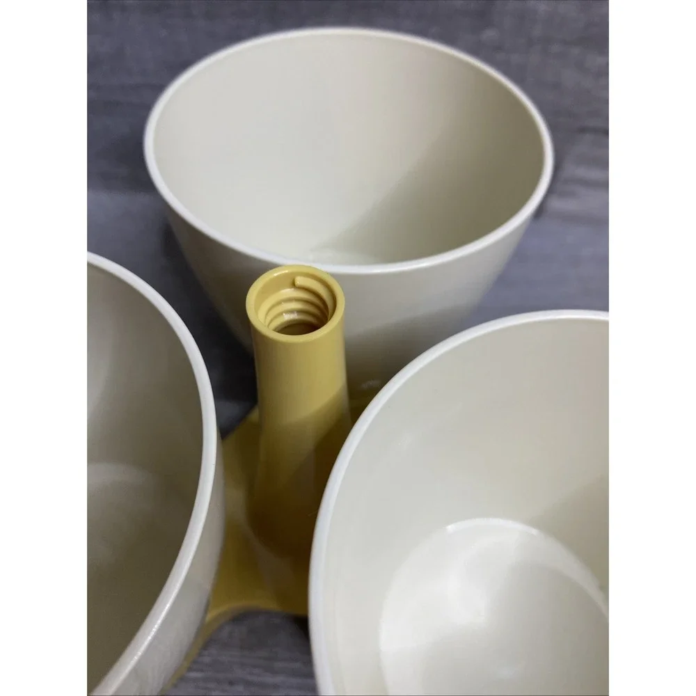 Vintage Tupperware Gold and Almond Condement‎ Caddy Set w/ Cups, Lids & Spoons